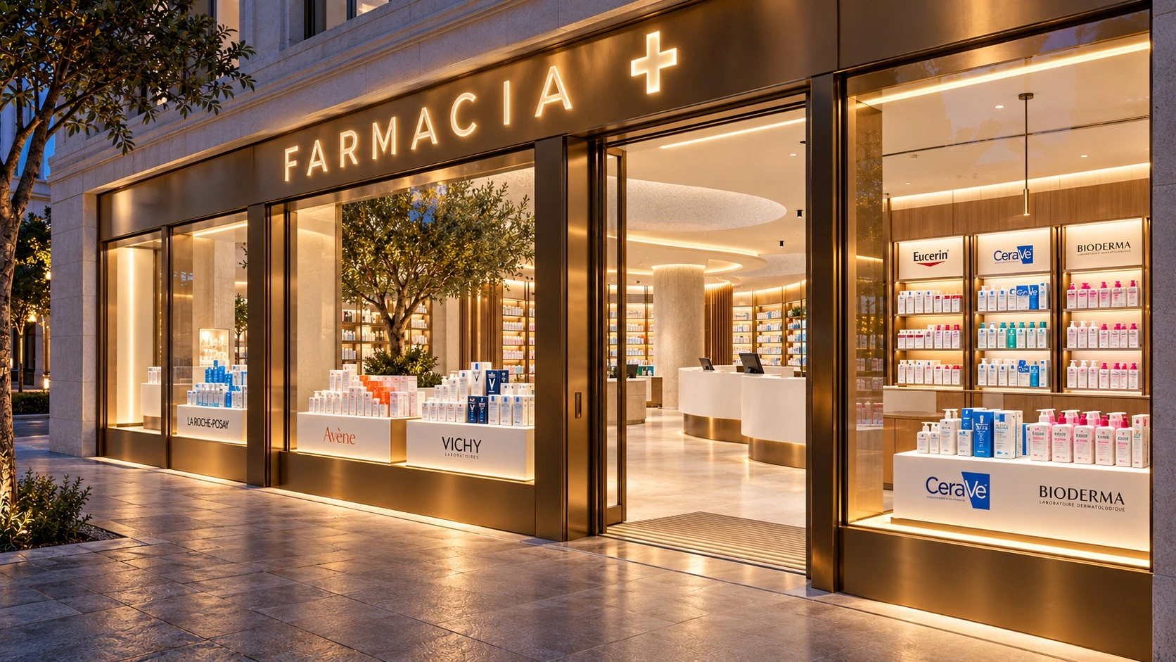 Insegna e vetrine della farmacia Class Rock, progetto INN PROGRESS