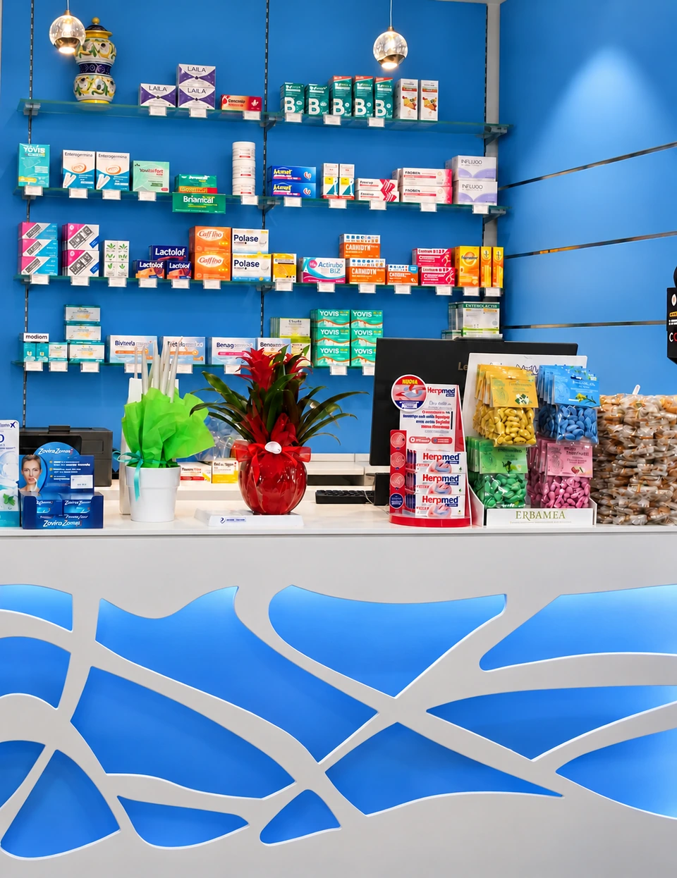 Farmacia Nazionale — Banco con illuminazione integrata