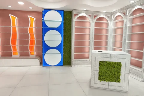 Farmacia OASI — Prospettiva del percorso espositivo