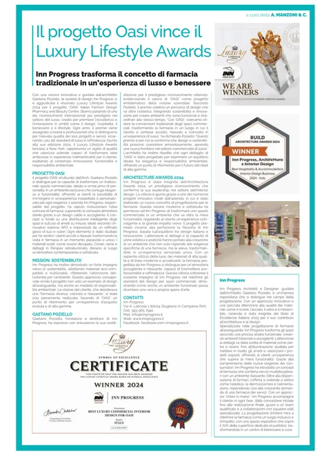 Pagina 26 de la Repubblica del 31 ottobre 2024 dedicata a INN PROGRESS, al progetto OASI e ai premi internazionali