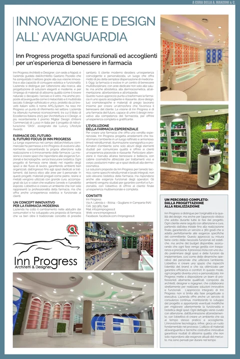 Inserto Repubblica Salute 2024 dedicato all’innovazione e al design INN PROGRESS per farmacie funzionali e accoglienti