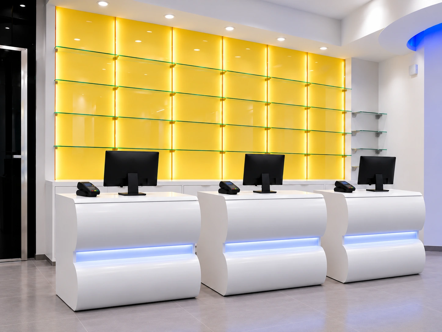 Banchi e retrobanco, vista da sinistra