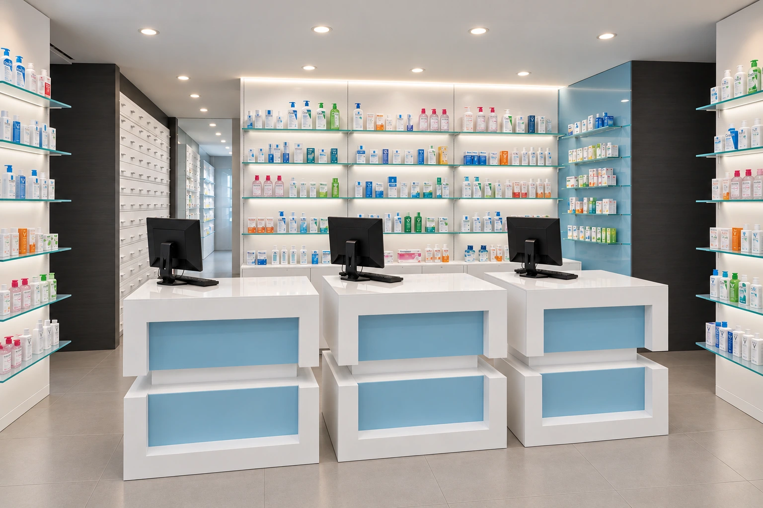 Tre postazioni operative in farmacia